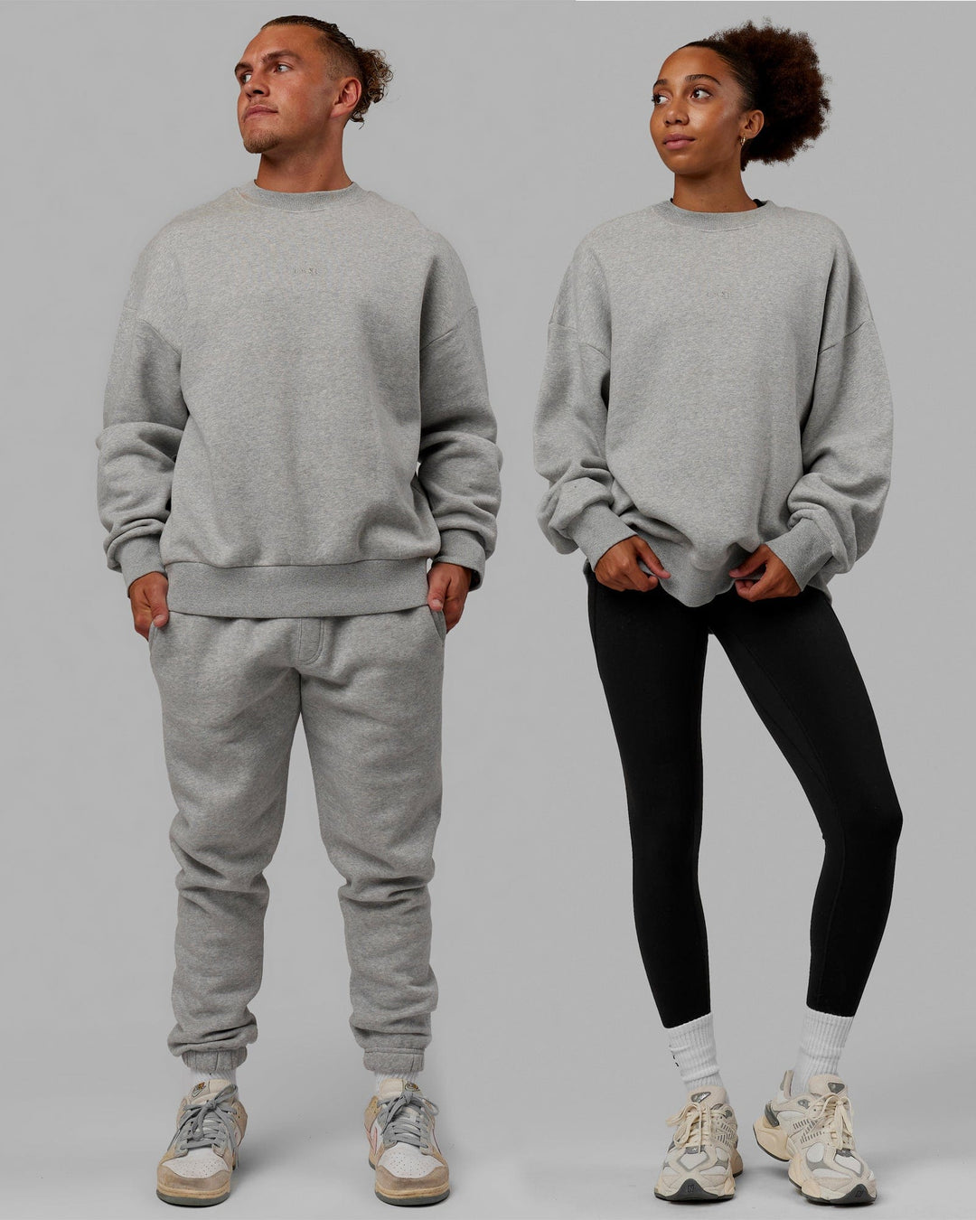 Duo wearing Unisex MVP Sweater Oversize - Lt Grey Marl