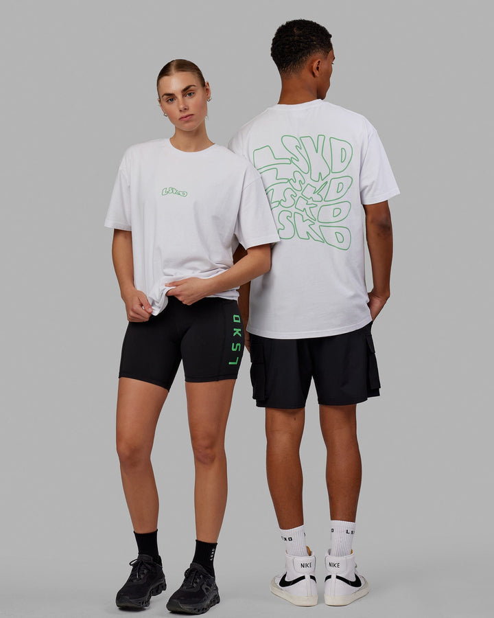 Duo wearing Unisex Mad Happy Heavyweight Tee Oversize - White