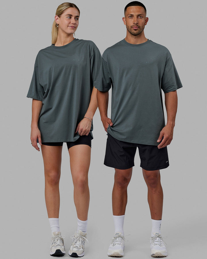Duo wearing Unisex PimaFLX Tee Oversize - Storm