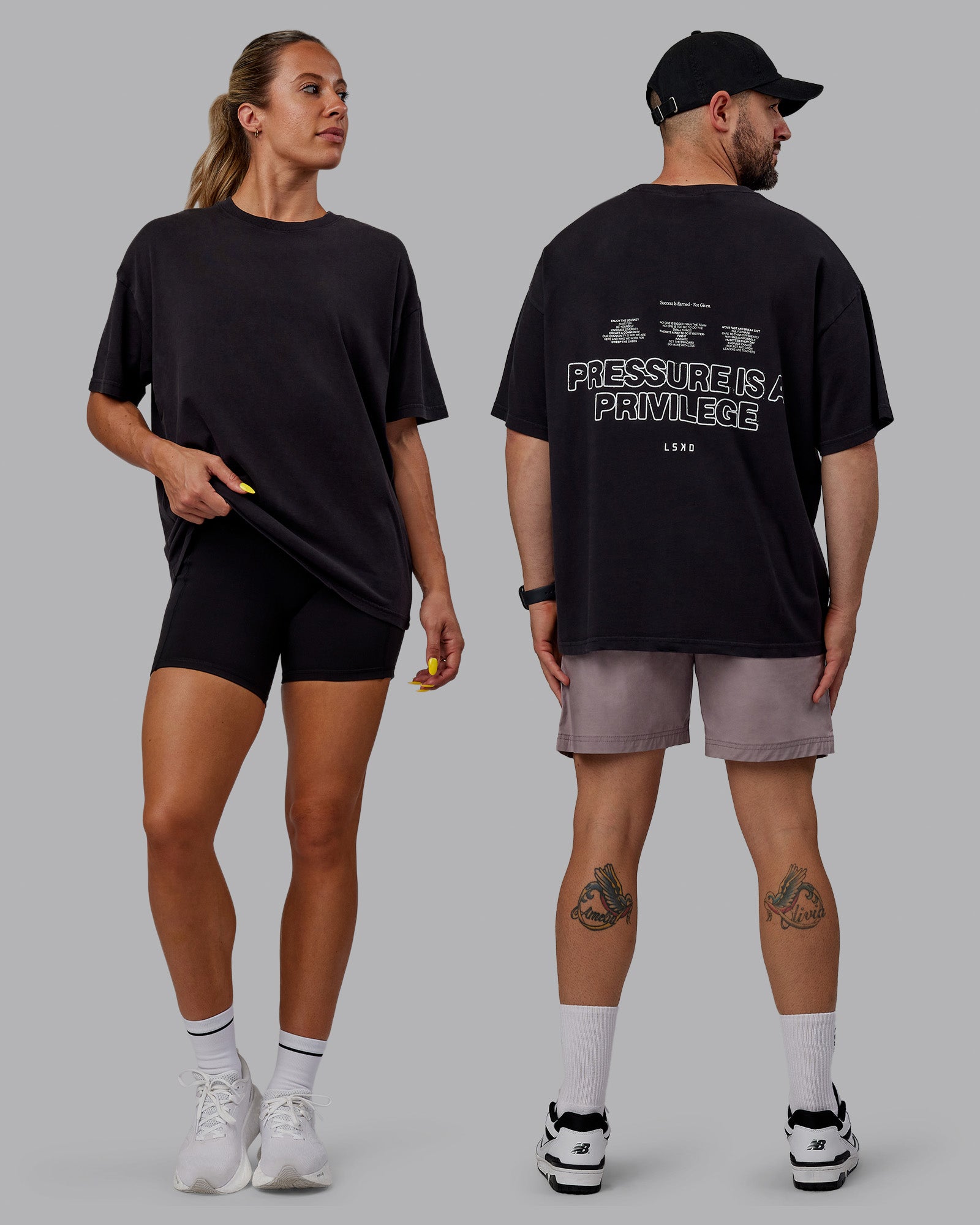 Unisex Washed Pressure Heavyweight Tee Oversize - Black-White | LSKD
