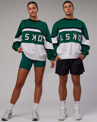 Duo wearing Unisex PrimeTime Sweater Oversize - Malachite-White