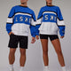 Duo wearing Unisex PrimeTime Sweater Oversize - Power Cobalt-White