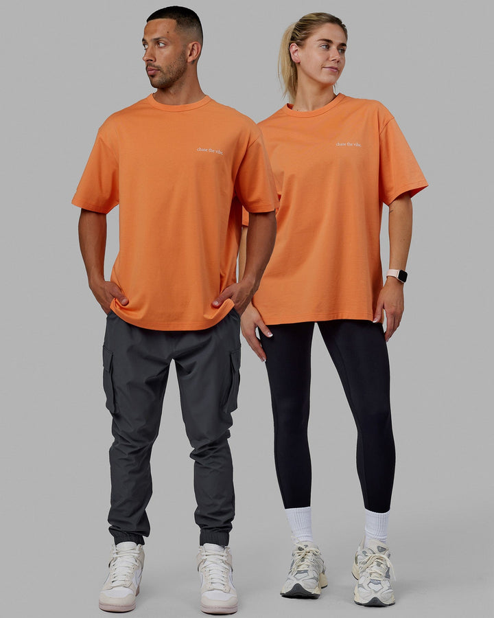 Duo wearing Unisex Taylor Tee Oversize - Tangerine