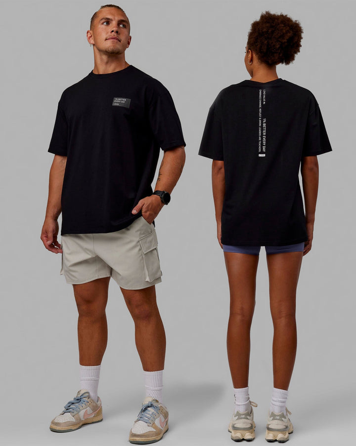 Duo wearing Unisex Vertical FLXCotton Tee Oversize - Black-White