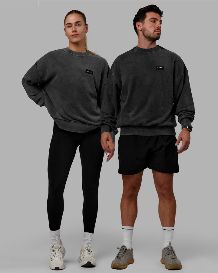 Duo wearing Unisex Washed Segmented Oversized Sweater - Black