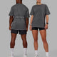 Duo wearing Unisex Washed Urban Heavyweight Tee Oversize - Charcoal-Black