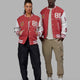 Duo wearing Unisex Varsity Bomber Jacket - Mineral Red