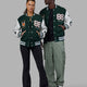 Duo wearing Unisex Varsity Bomber Jacket - Vital Green