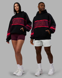 Duo wearing Vibe Oversized Unisex Hoodie - Black-Cherry Lacquer | Model:Both | Size:Duo | Thumbnail Index: 0