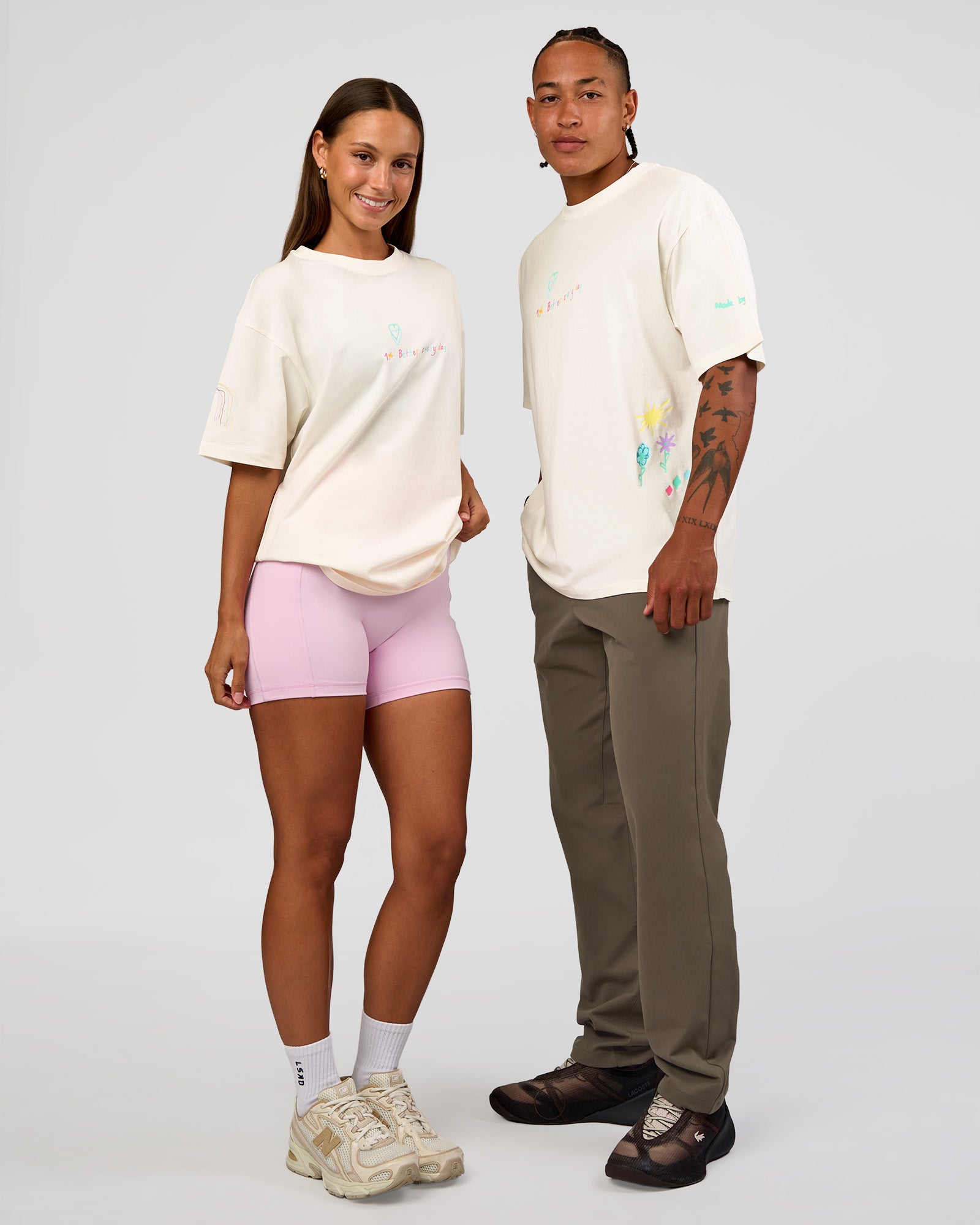 Duo wearing Mother's Day FLXCotton Oversize Tee - Off White | Model:Malebo | Size:M | Model:Brylee| Size:XS