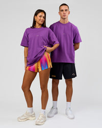 Duo wearing Pride Sticker Boxy Tee - Fresh Purple | Model:Bianca | Size:XS | Model:Albert | Size:M