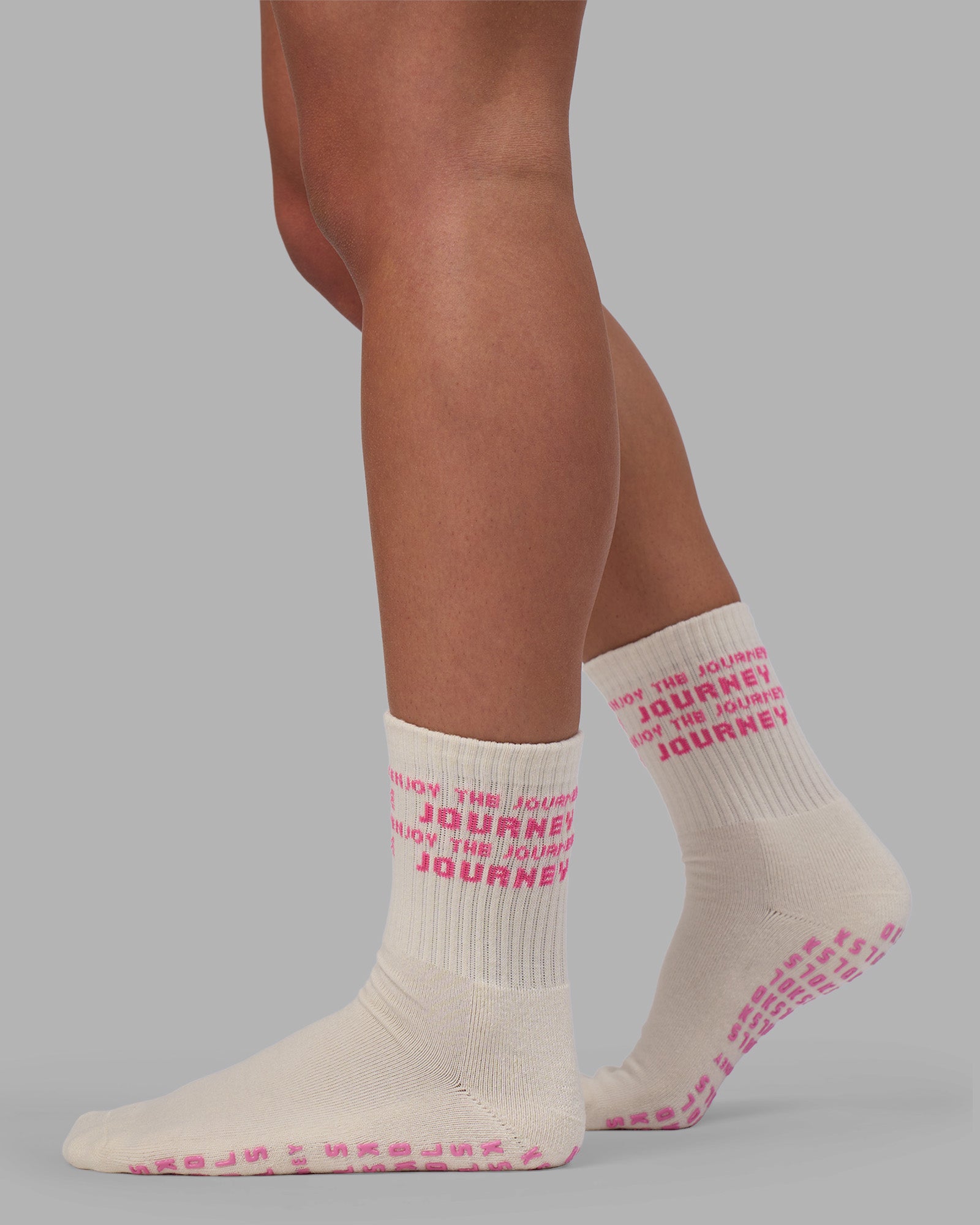Enjoy the Journey Pilates Grip Socks - Off White-Ultra Pink
