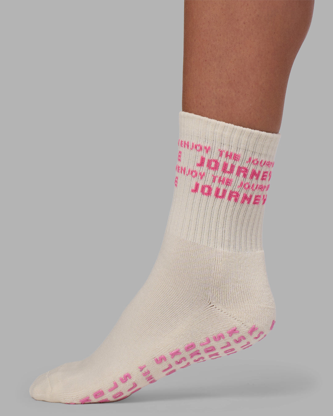 Enjoy the Journey Pilates Grip Socks - Off White-Ultra Pink