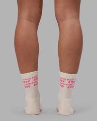 Enjoy the Journey Pilates Grip Socks - Off White-Ultra Pink