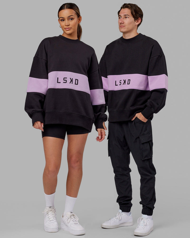 Duo wearing Unisex Extra Time Sweater Oversize - Black-Pale Lilac