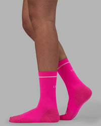 Fast Performance Crew Socks - Neon Pink-White