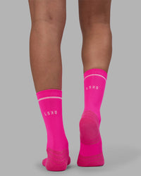 Fast Performance Crew Socks - Neon Pink-White