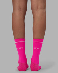 Fast Performance Crew Socks - Neon Pink-White