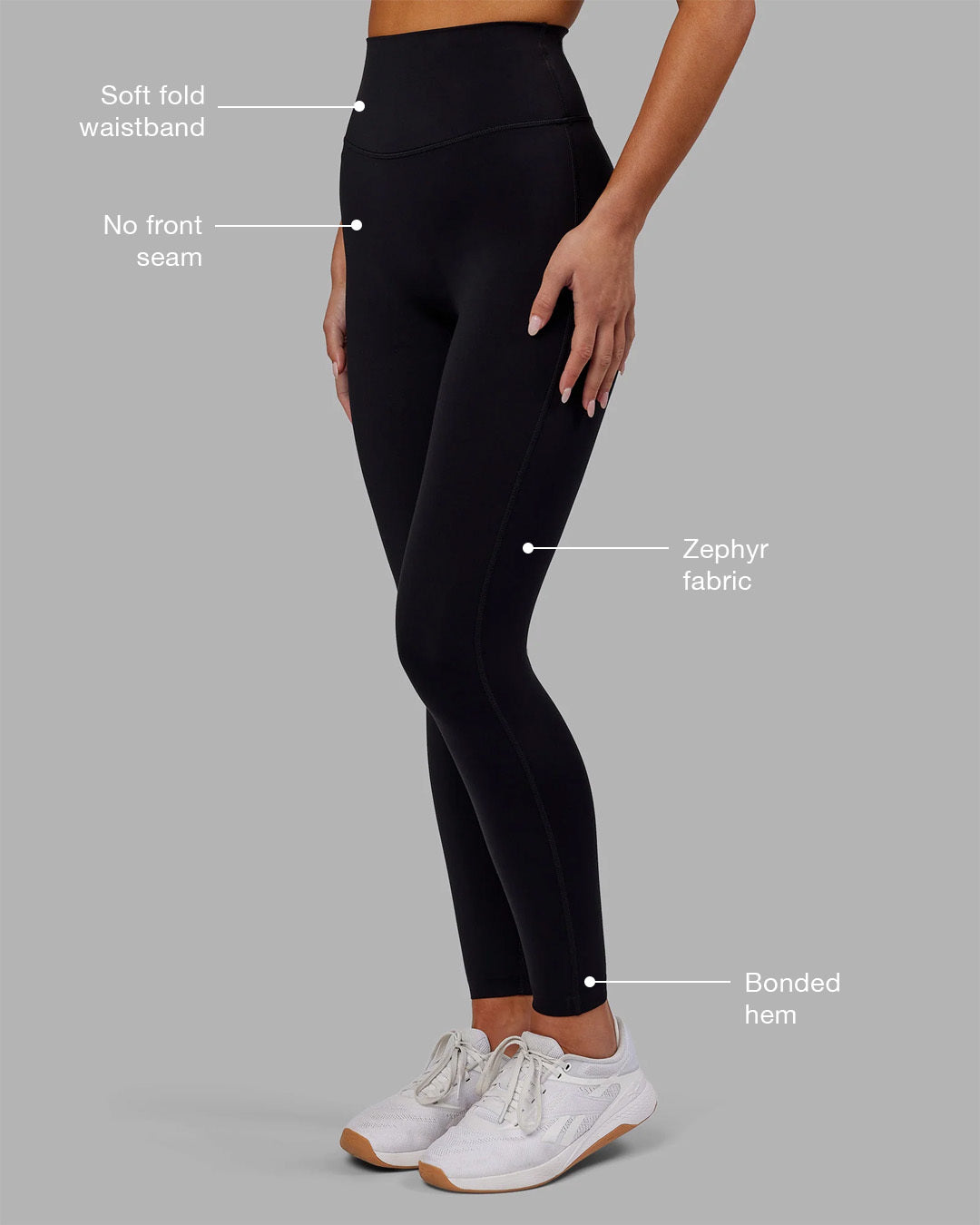Woman wearing Elixir Ultra High-Rise Full Length Legging - Black | Model:Kirstyn | Size:S
