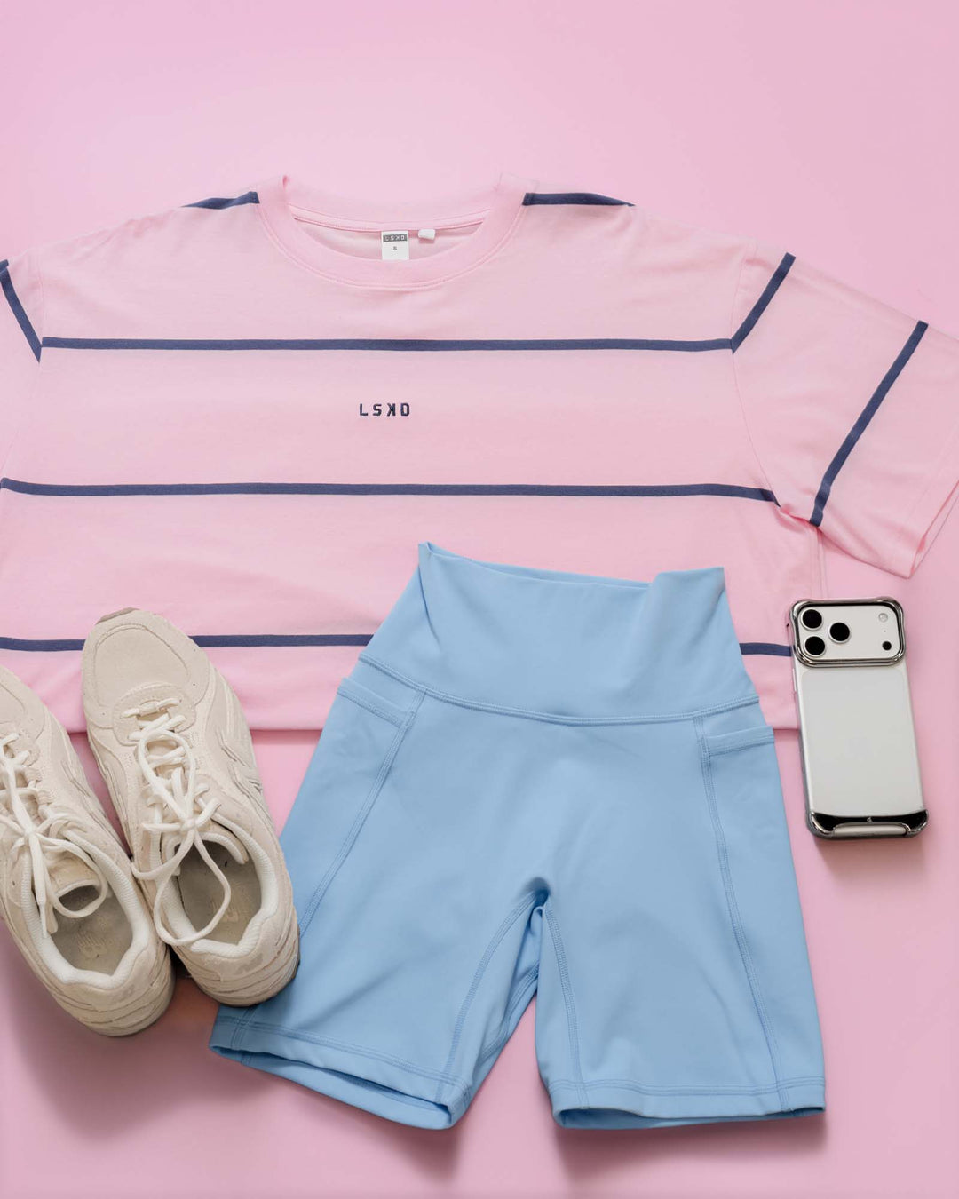 Woman wearing Go-To Stripe FLXCotton Oversized Tee - Marshmallow-Nightshadow