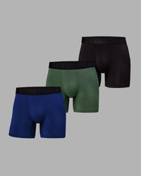 Man wearing MVP Trunks 3 Pack - Black/Cilantro/Midnight Blue | Thumbnail Index: 0