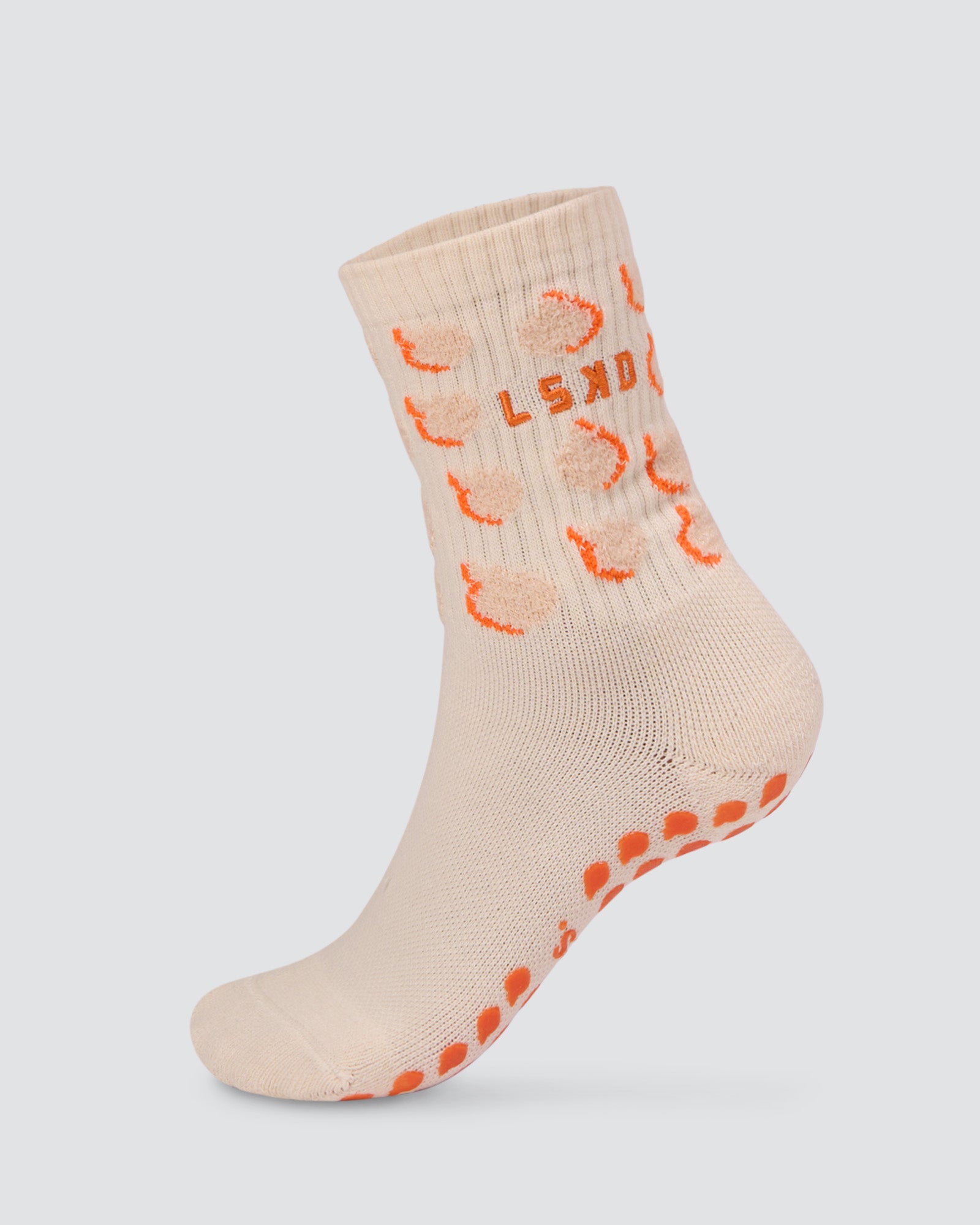 Love Peaches Pilates Grip Socks - Ivory-Orange