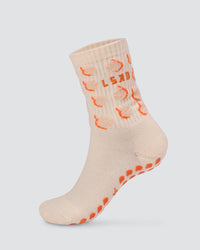 Love Peaches Pilates Grip Socks - Ivory-Orange