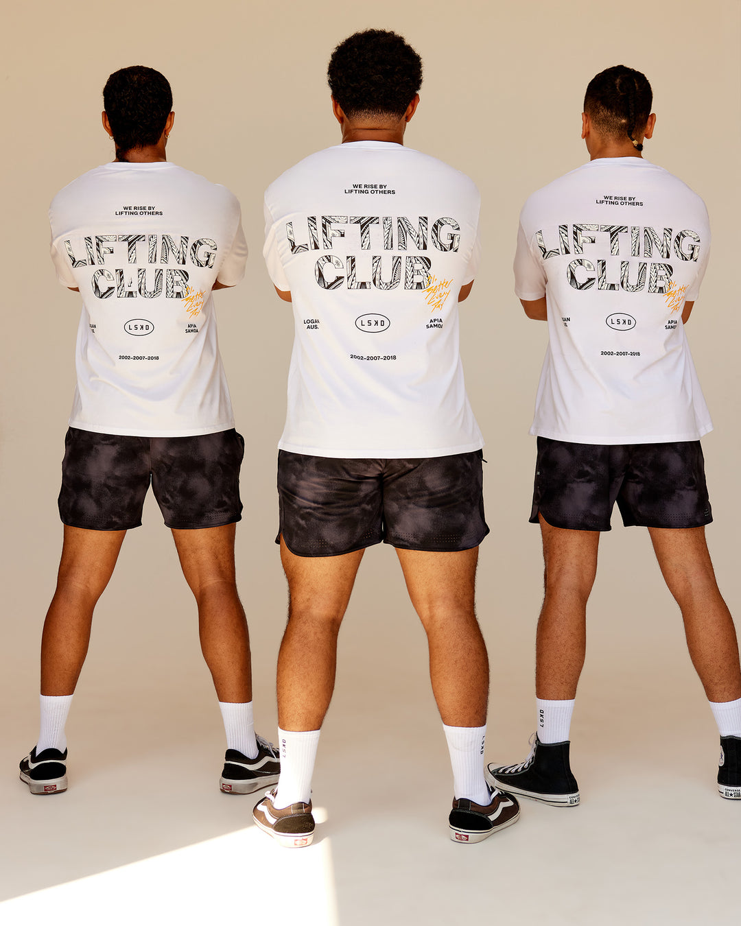 Man wearing Lilz Lifting Club FLXCotton Oversized Tee - White | Model:Both | Size:L