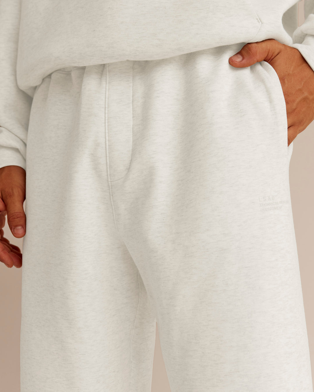 Man wearing AfterDark ZeroCrease Straight Leg Pant - Silver Marl | Model:Jackson | Size:L