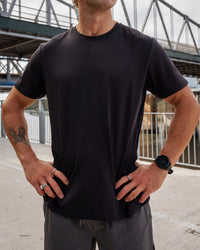 Man wearing AirTrack Tee - Black | Model:Kyal | Size:L