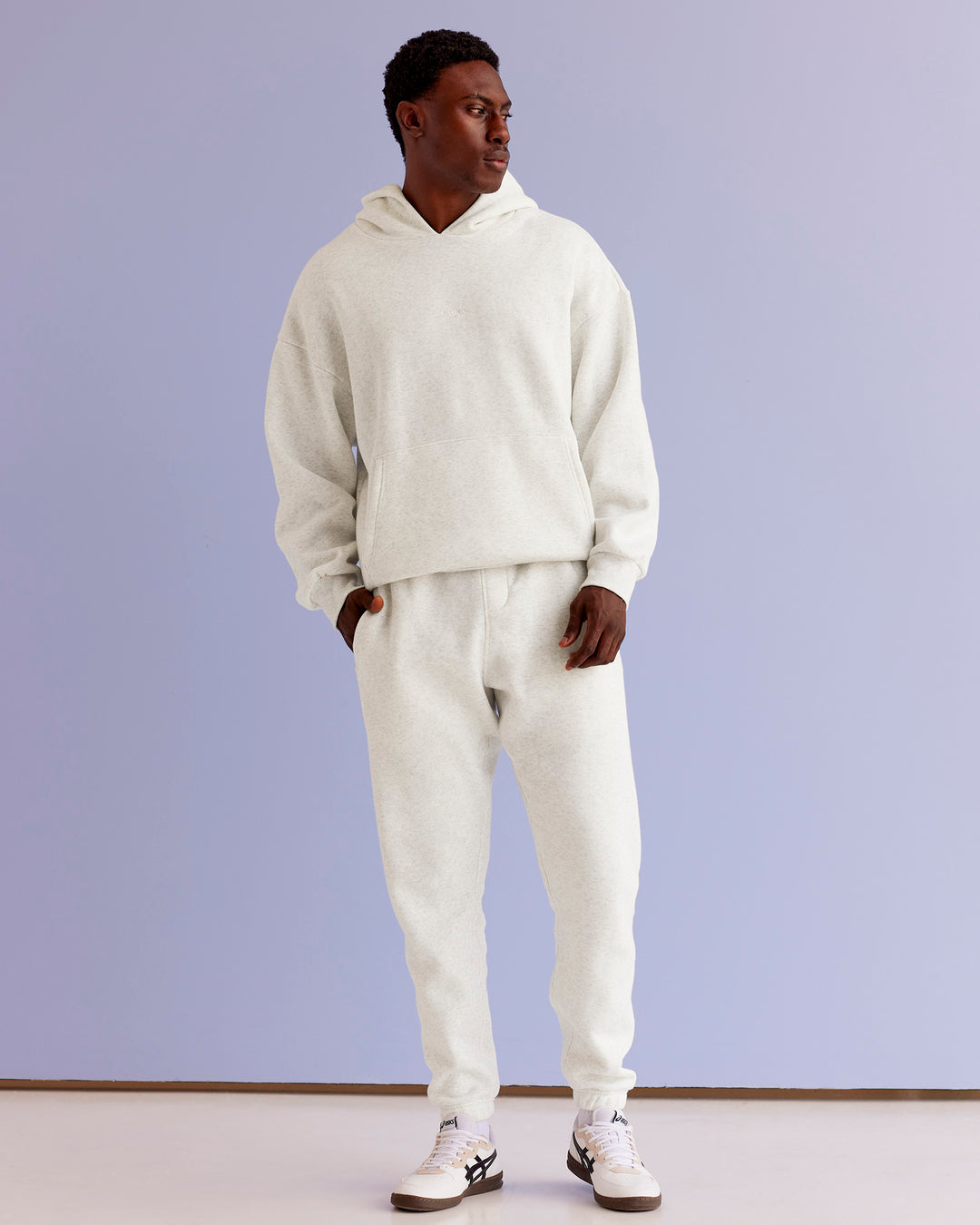 Man wearing Base Oversized Hoodie - Silver Marl | Model:Paabio | Size:L