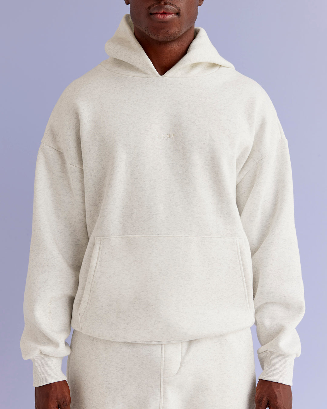 Man wearing Base Oversized Hoodie - Silver Marl | Model:Paabio | Size:L