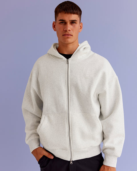 Base Zip Through Oversized Hoodie - Silver Marl | LSKD