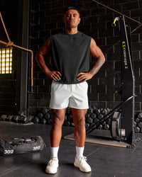 Man wearing Oversized Heavyweight Boxed Tank - Washed Black | Model:Xav | Size:L