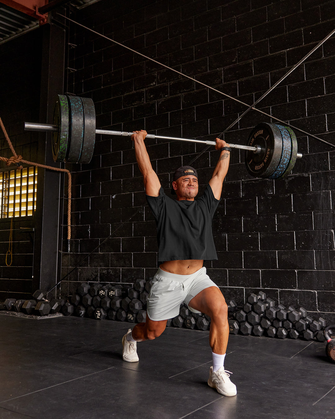 Man wearing Oversized Heavyweight Boxed Tee - Washed Black | Model:Moses | Size:L