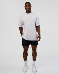 Man wearing Abstract Haze FLXCotton Tee - White-Blue Aura | Model:Sam | Size:L