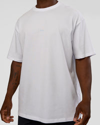 Man wearing Abstract Haze FLXCotton Tee - White-Blue Aura | Model:Sam | Size:L