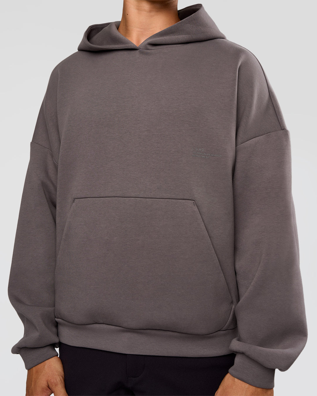 Man wearing AfterDark ZeroCrease Oversized Hoodie - Duskstone | Model:Jackson | Size:L