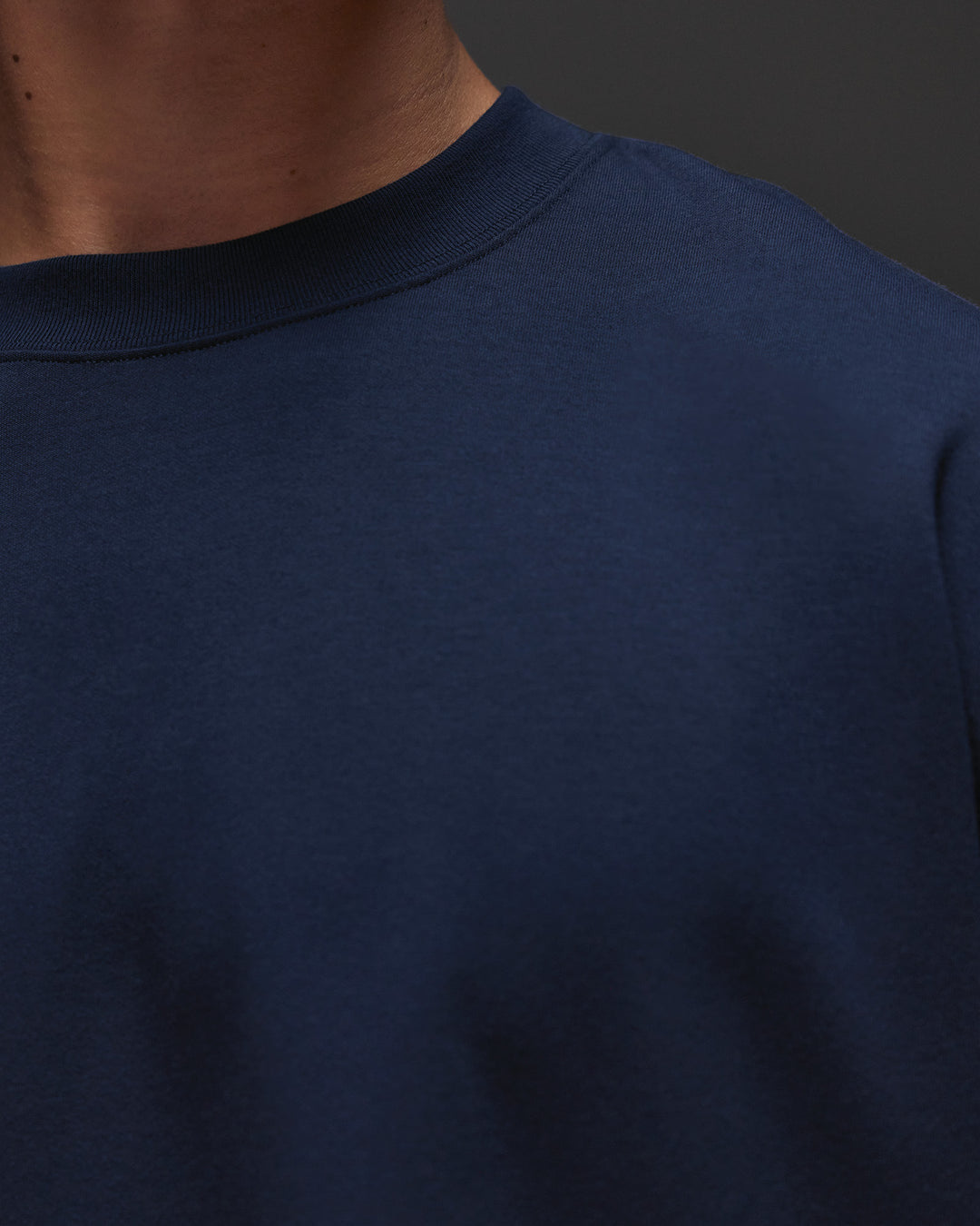 Man wearing AfterDark ZeroCrease Oversized Tee - Future Navy | Model:Jackson | Size:L