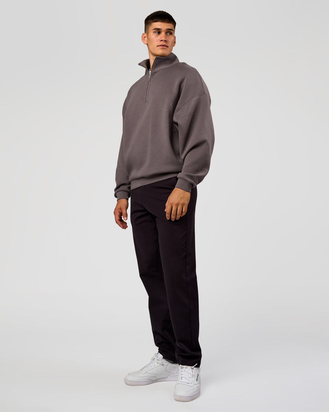 Man wearing AfterDark ZeroCrease Quarter Zip - Duskstone | Model:Jackson | Size:L
