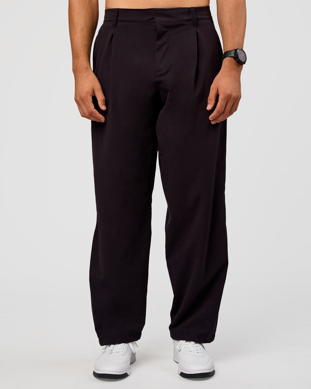 Man wearing All Day ZeroCrease™ Wide Leg Pant - Black | Model:Liam | Size:34