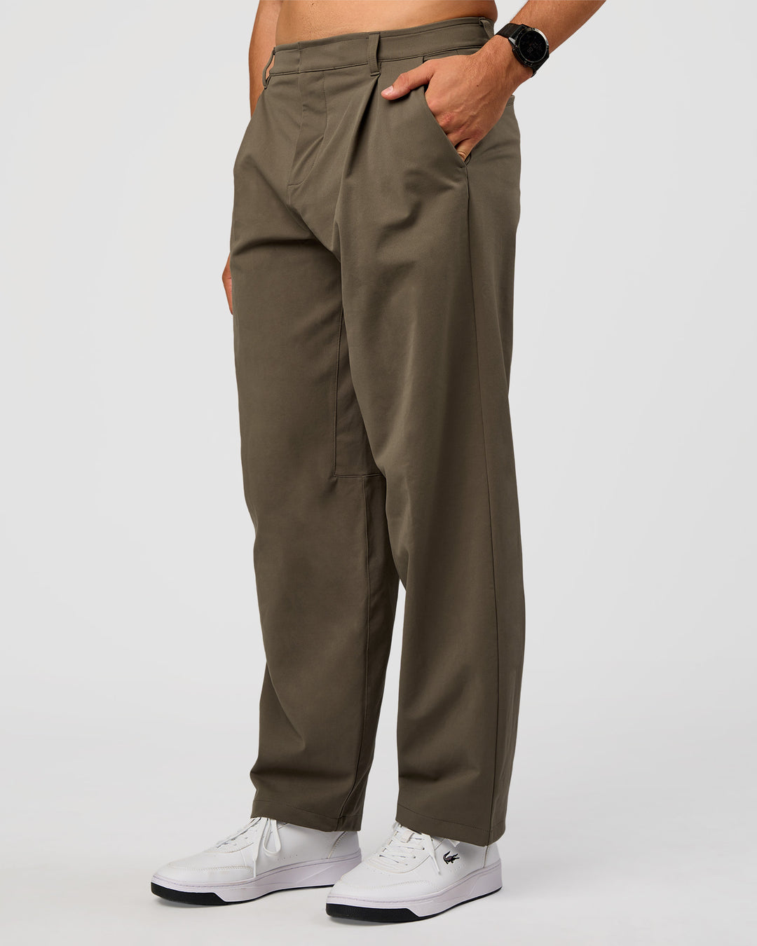 Man wearing All Day ZeroCrease™ Wide Leg Pant - Walnut Grey | Model:Liam | Size:L