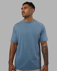 Man wearing Base FLXCotton Tee Oversized - Elemental Blue Washed | Model:Xav | Size:L