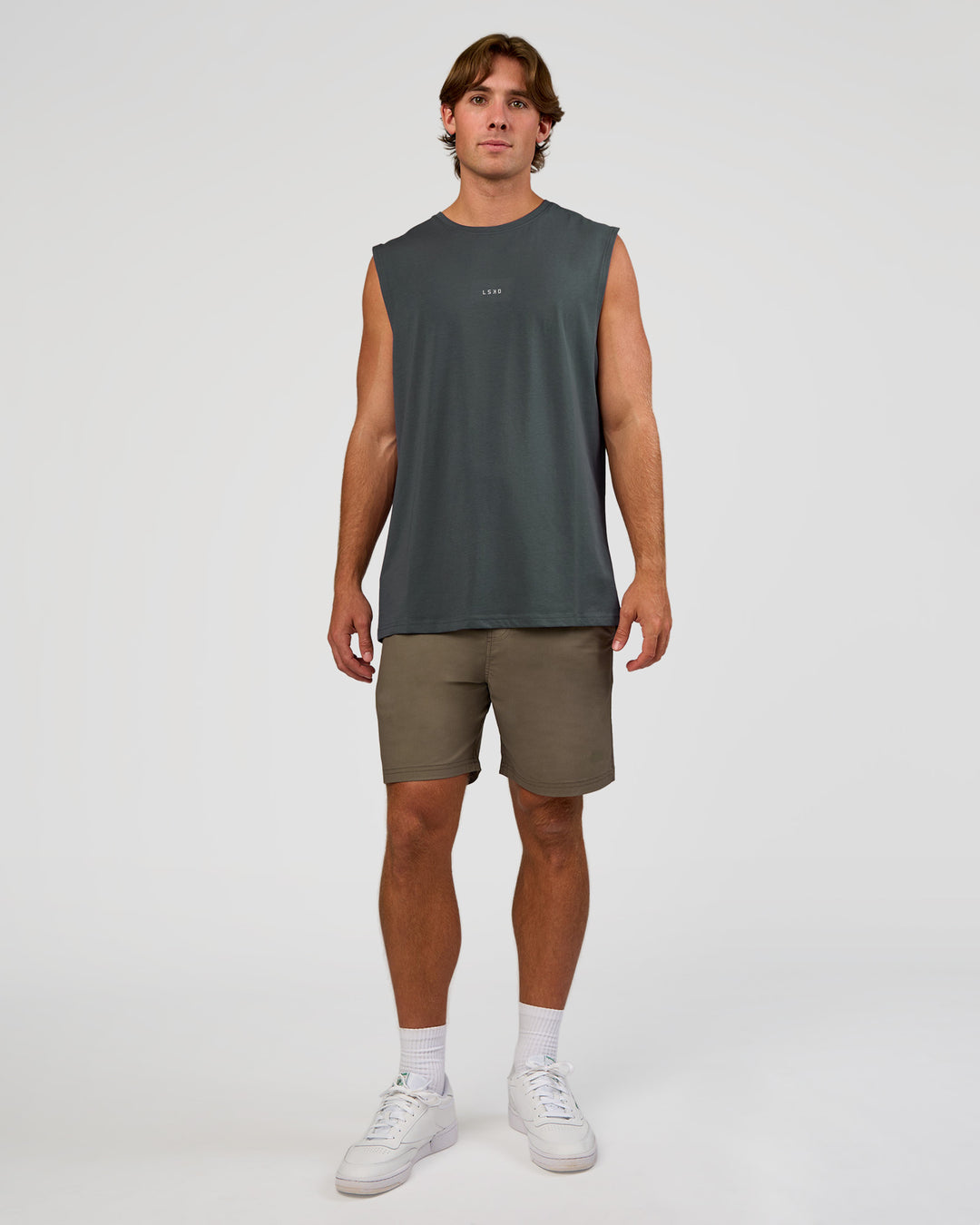 Man wearing Base FLXCotton Tank - Dark Slate | Model:Marcus | Size:L