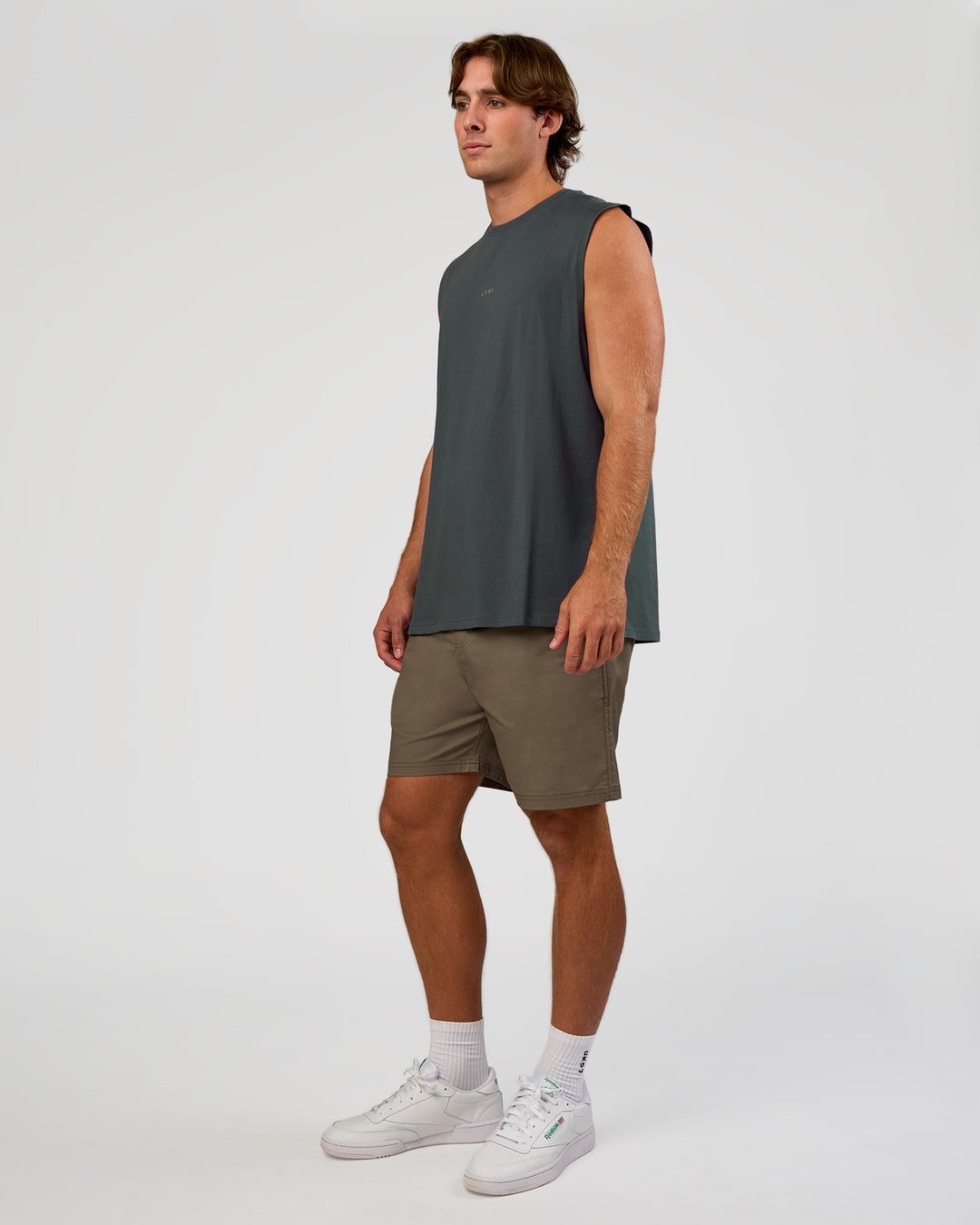 Man wearing Base FLXCotton Tank - Dark Slate | Model:Marcus | Size:L