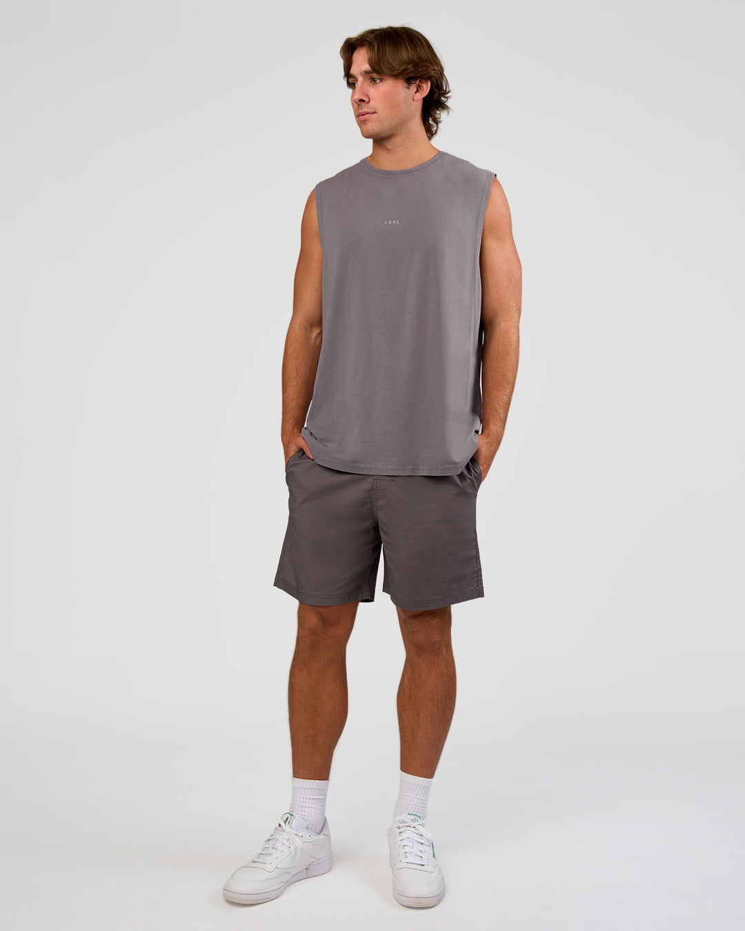 Man wearing Base FLXCotton Tank - Duskstone Washed | Model:Marcus | Size:L
