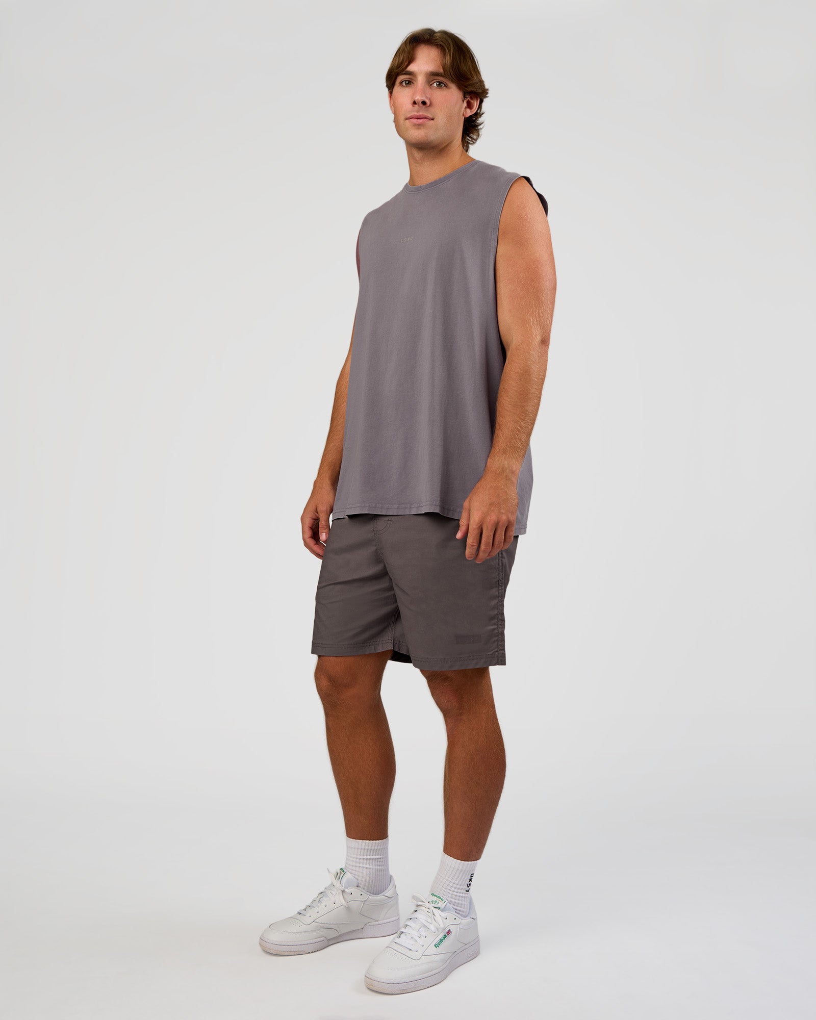 Man wearing Base FLXCotton Tank - Duskstone Washed | Model:Marcus | Size:L