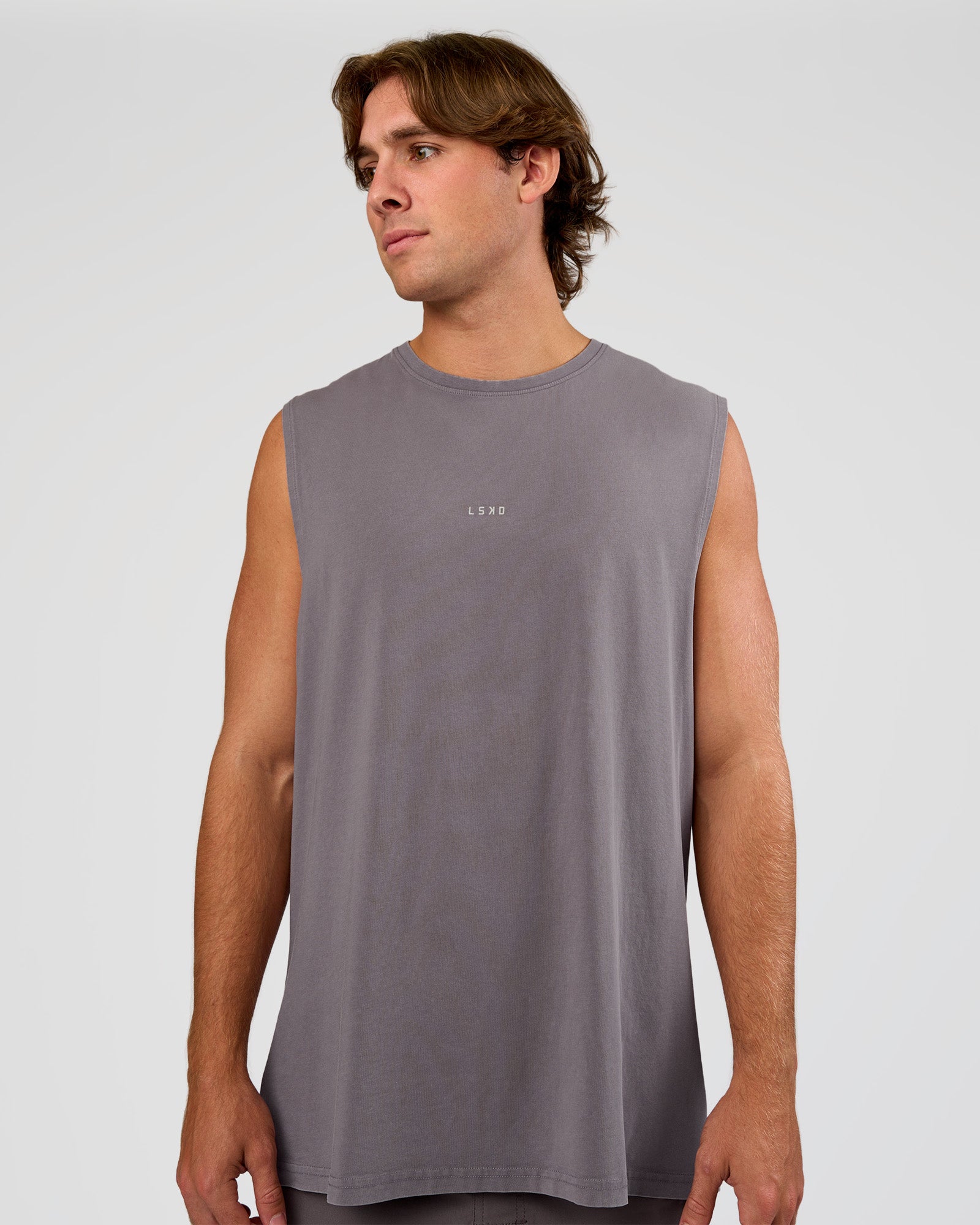 Man wearing Base FLXCotton Tank - Duskstone Washed | Model:Marcus | Size:L