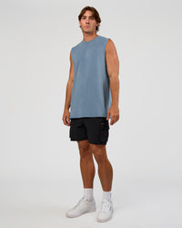 Man wearing Base FLXCotton Tank Regular Fit +2cm - Elemental Blue Washed | Model:Marcus | Size:L