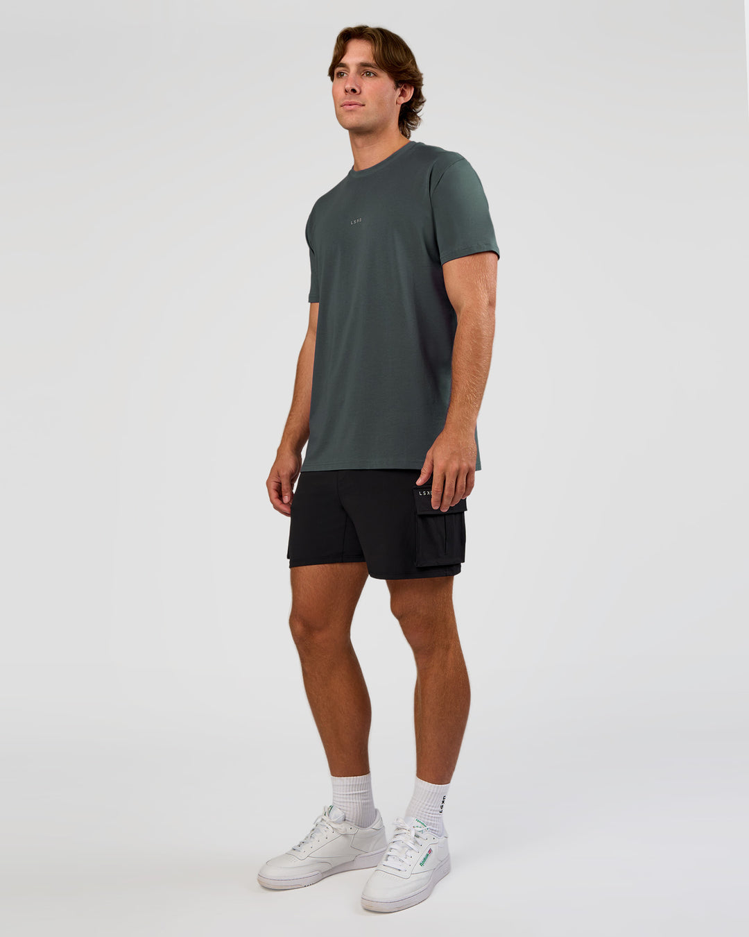Man wearing Base FLXCotton Tee - Dark Slate | Model:Marcus | Size:L